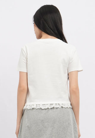 Short Sleeve Lace Trim Graphic T-Shirt