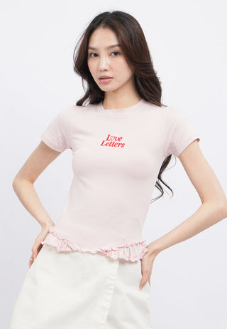 Graphic Crop T-Shirt with Frill Hem Details
