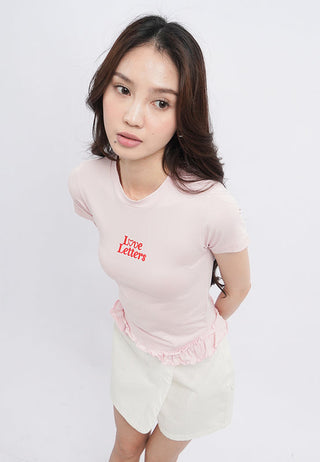 Graphic Crop T-Shirt with Frill Hem Details