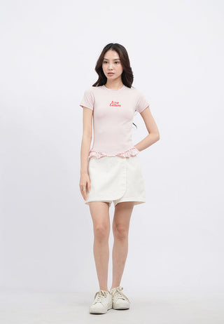 Graphic Crop T-Shirt with Frill Hem Details
