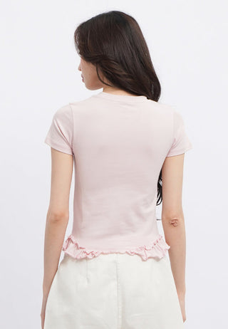 Graphic Crop T-Shirt with Frill Hem Details