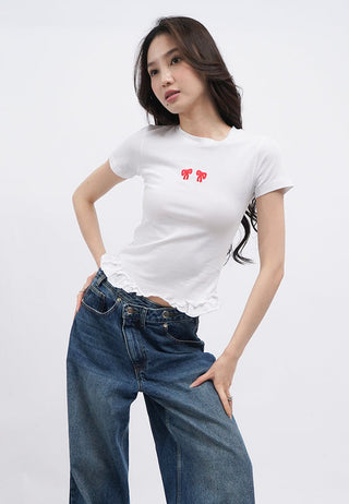 Graphic Crop T-Shirt with Frill Hem Details