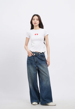 Graphic Crop T-Shirt with Frill Hem Details