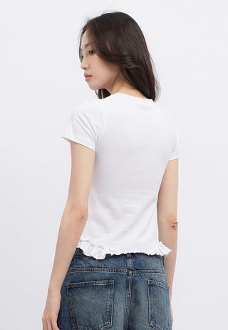 Graphic Crop T-Shirt with Frill Hem Details