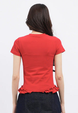 Graphic Crop T-Shirt with Frill Hem Details