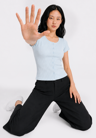 Button Up Short Sleeve Rib Top