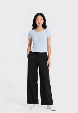 Button Up Short Sleeve Rib Top