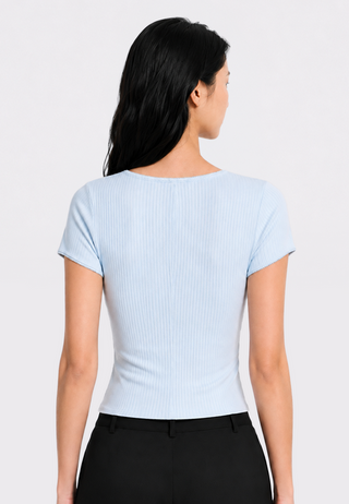 Button Up Short Sleeve Rib Top