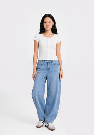 Button Up Short Sleeve Rib Top