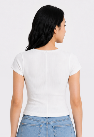 Button Up Short Sleeve Rib Top
