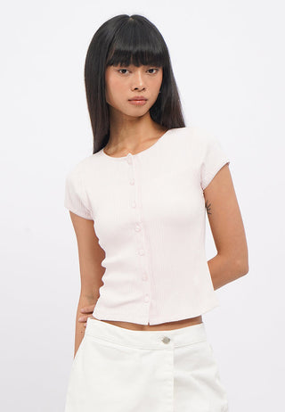 Button Up Short Sleeve Rib Top
