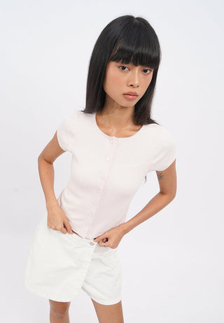 Button Up Short Sleeve Rib Top