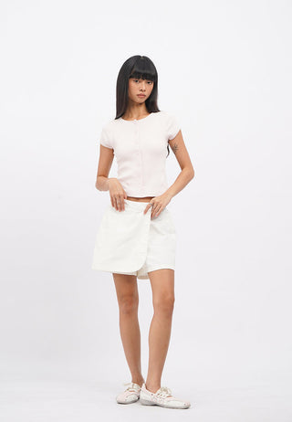 Button Up Short Sleeve Rib Top