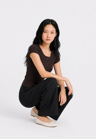 Button Up Short Sleeve Rib Top