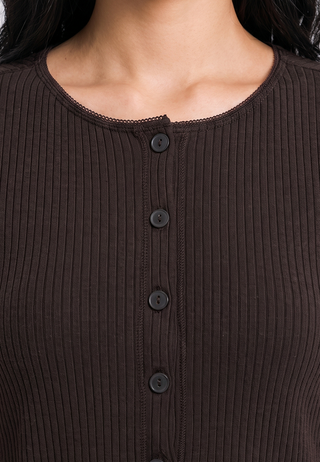 Button Up Short Sleeve Rib Top