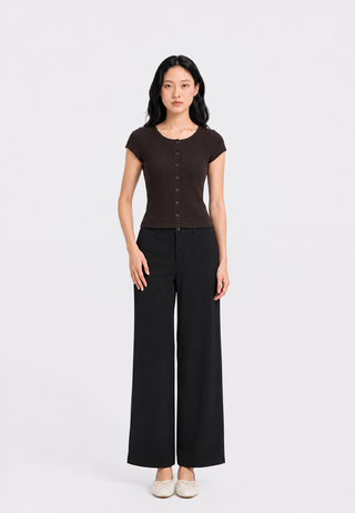 Button Up Short Sleeve Rib Top