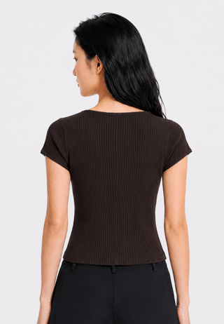 Button Up Short Sleeve Rib Top
