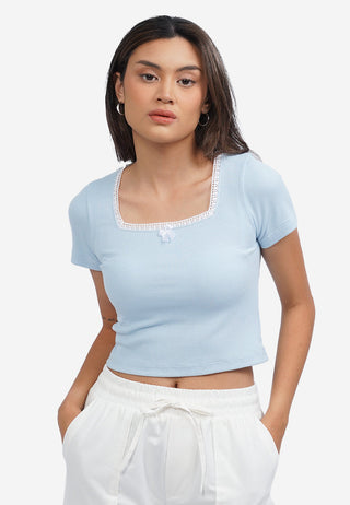 Square Neck Lace Crop Top