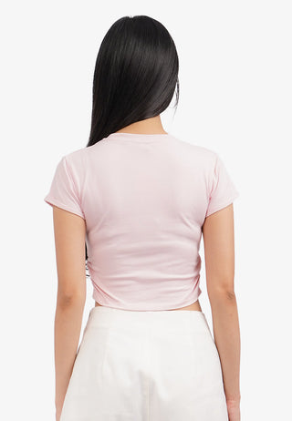 Roll Up Side Ruched T-Shirt L.Pink