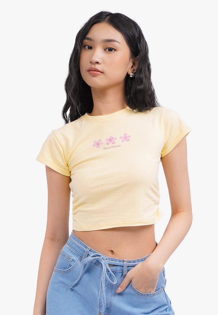 Roll Up Side Ruched T-Shirt Yellow – COLORBOX - Indonesia