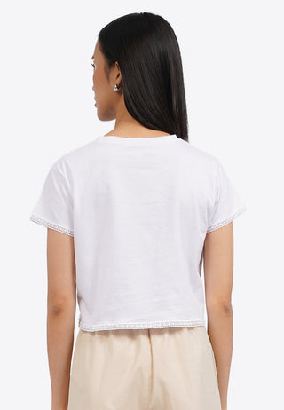 Lace Trim Short Sleeve Graphic T-Shirt