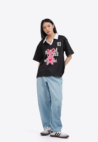 Contrast Collar Oversized Graphic Top