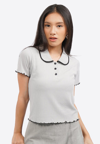 Lettuce Hem Collared Knit Top