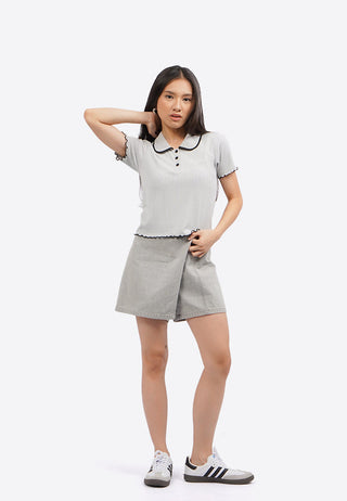 Lettuce Hem Collared Knit Top