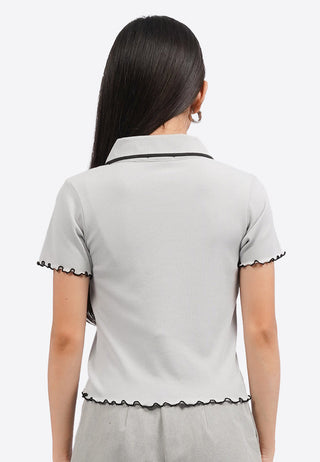 Lettuce Hem Collared Knit Top