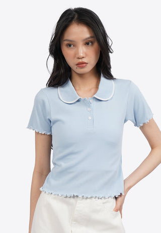 Lettuce Hem Collared Knit Top