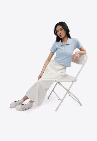 Lettuce Hem Collared Knit Top