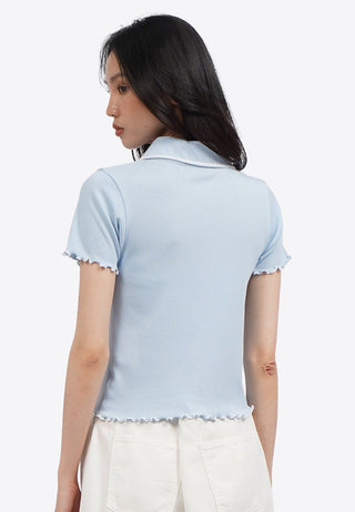Lettuce Hem Collared Knit Top