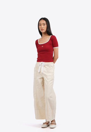 Contrast Rib Square Neck Logo T-Shirt