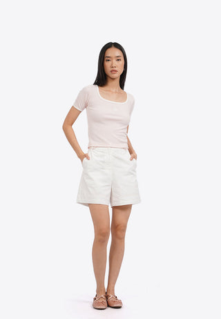 Contrast Rib Square Neck Logo T-Shirt