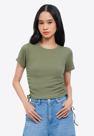 Side Ruched Slort Sleeve Crop Top