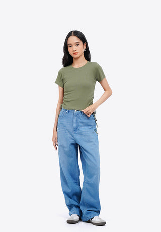 Side Ruched Slort Sleeve Crop Top