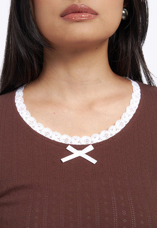 Lace Trim Pointelle Fitted Top