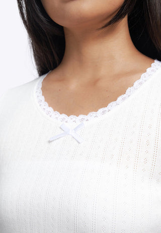 Lace Trim Pointelle Fitted Tee