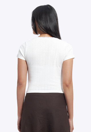 Lace Trim Pointelle Fitted Tee