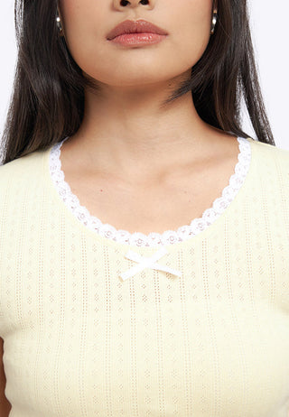 Lace Trim Pointelle Fitted Tee