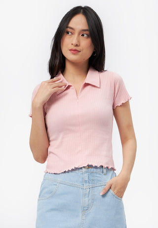 Half Zip Short Sleeve Rib Top