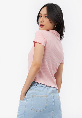 Half Zip Short Sleeve Rib Top