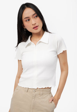 Half Zip Short Sleeve Rib Top