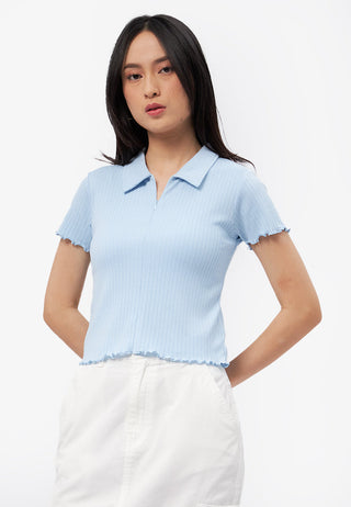 Half Zip Short Sleeve Rib Top