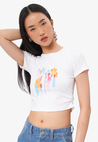 Side Ruched Raglan Graphic T-Shirt