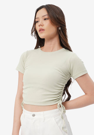 Drawstring Details Ribbed Top