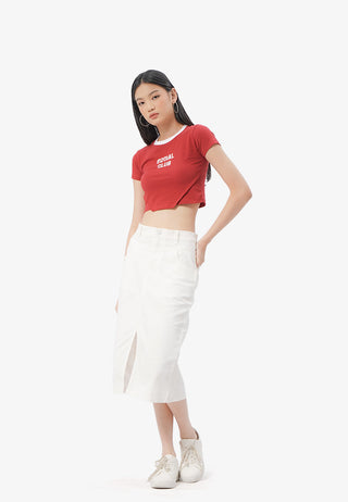 Contrast Neck Cropped T-Shirt