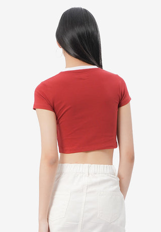 Contrast Neck Cropped T-Shirt