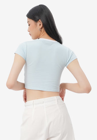 Contrast Neck Cropped T-Shirt