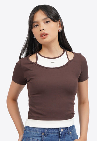 Double Layer Short Sleeve Crop Top